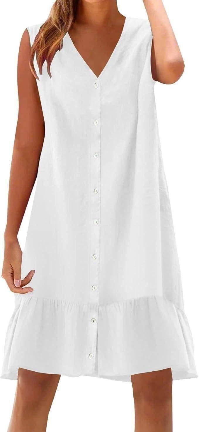 Qixiu - Womens cotton and linen dress with an exquisite silhouette
